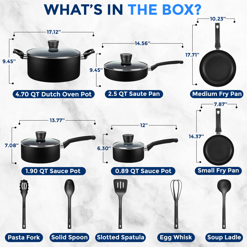 15 - Piece Non-Stick Aluminum Cookware Set, Black