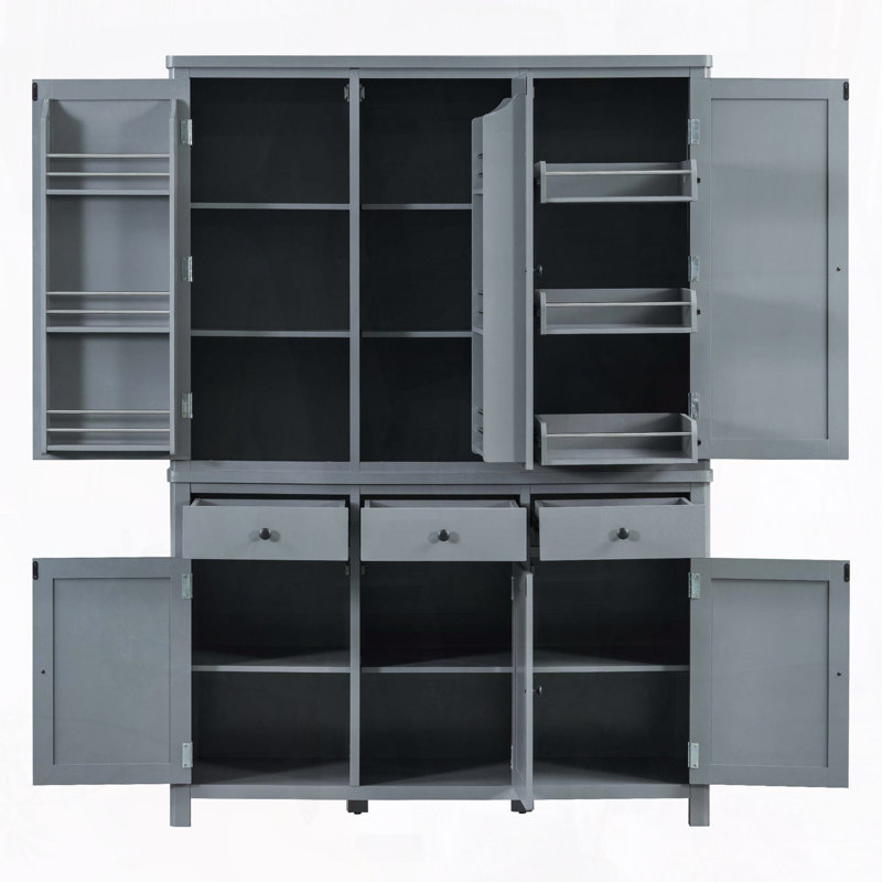Garde-manger grande capacité de 74,8 po avec 6 portes et tablettes réglables, Gris