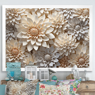 «Pure White Chrysanthemums Magic III - Chrysanthemums Wall Art Living Room»