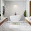 Baignoire de trempage autoportante en acrylique autoportante 55 po. X 28,35 po. Blanc brillant avec bonde escamotable et trop-plein intégré, bonde à finition blanc mat-134439198-134439194