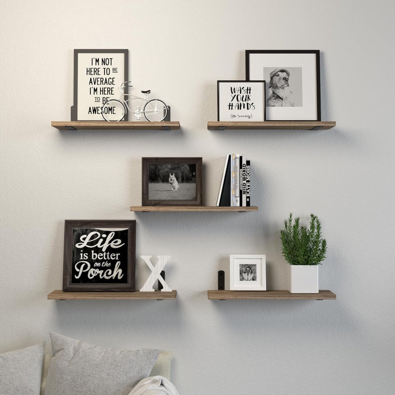 Floating Shelves Set Of 5, Solid Wood Wall Mounted Shelves For Home Decor, Storage And Organization, Easy To Install Floating Book Shelf For Living Room, Bedroom, Bathroom And Kitchen