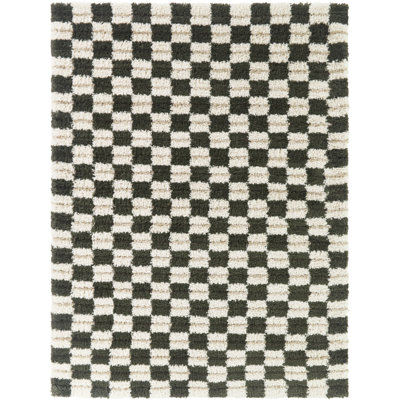 Uribe Green Modern Checkered Shag Area Rug