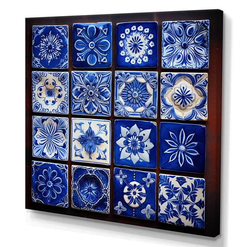 Boho Turkish Blue Tiles 3 - Boho Tiles Wall Art, 16" H x 16" W