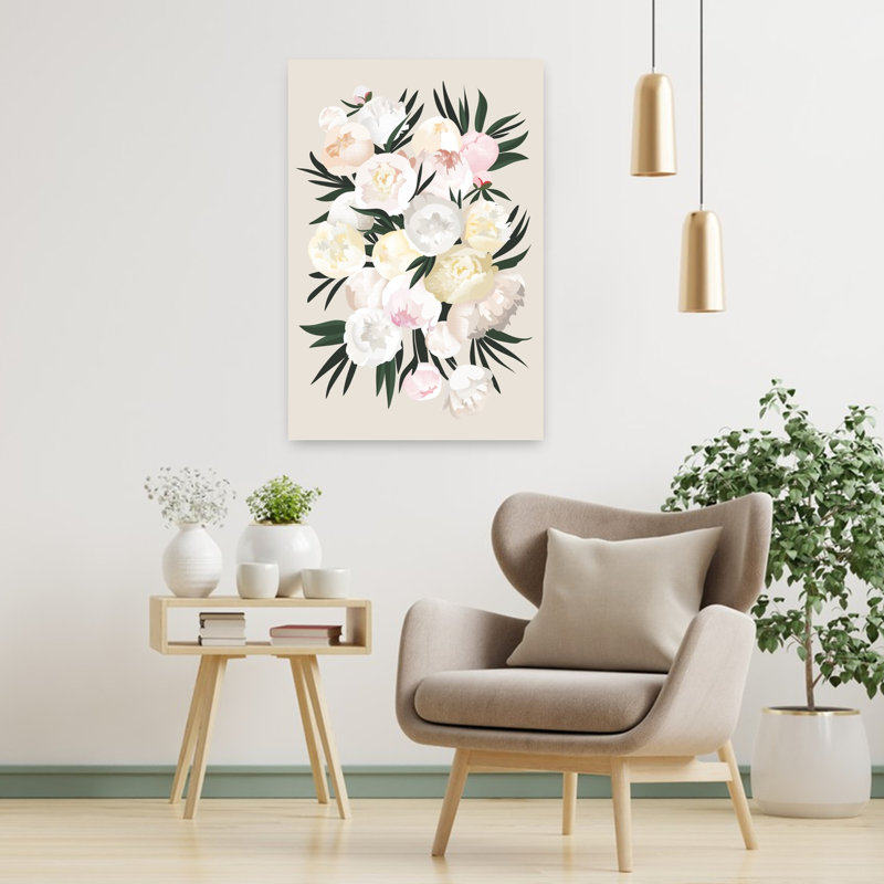 Élégant bouquet de pivoines abstrait contemporain, H 36 po x l 24 po