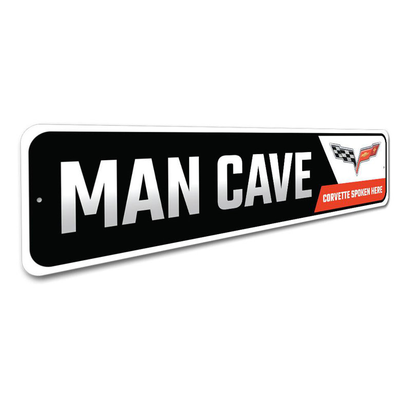 Plaque «Man Cave Chevy Corvette» en aluminium, H 4 po x l 18 po x P 0,04 po