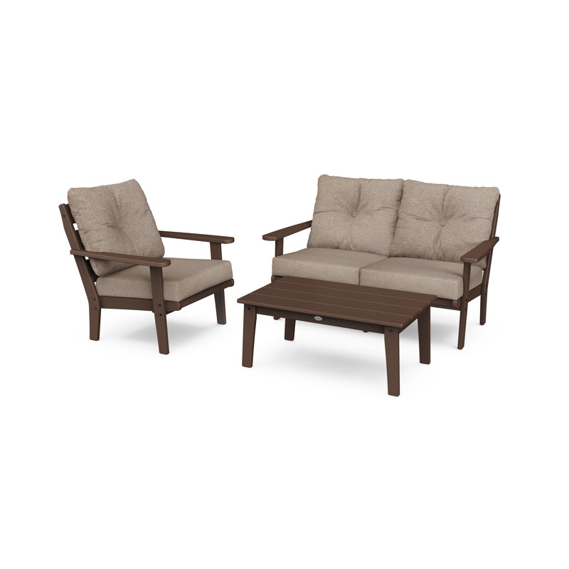 Lakeside 3-Piece Deep Seating Set, Mahogany Frame/Spiced Burlap Cushion
