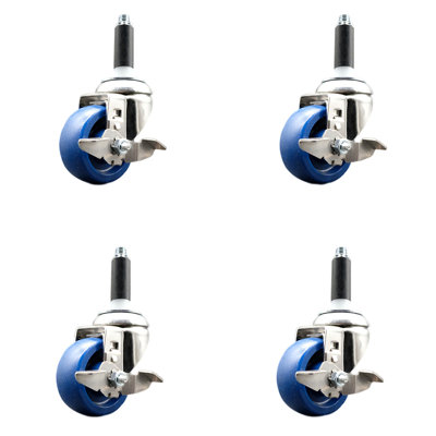 316SS Solid Poly Swivel Expanding Stem Caster Set Brake SCC