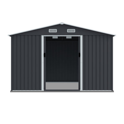 8 X 10 Ft Outdoor Metal Shed With Sliding Doors & Air Ventilation For Garden, Patio, Lawn - Stores Tools, Equipment Grey Storage Building Vent Yard, Keeps