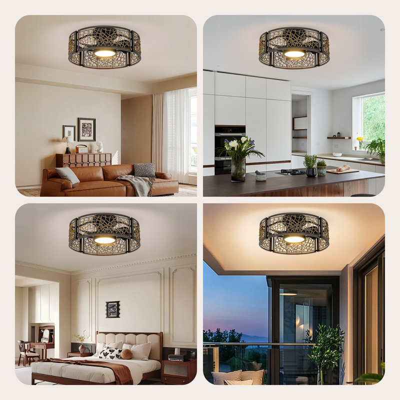 20-inch Cage Fan Ceiling Flush Mounted Light Fixture Black Walnut, Black Walnut