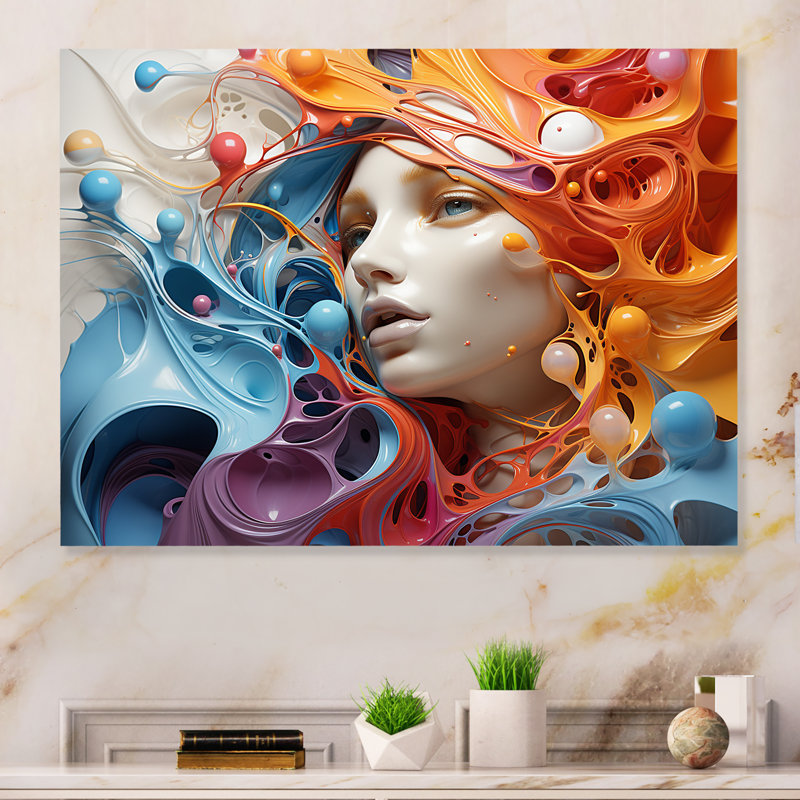 "Surréalisme bleu et lecture femme collage I" sur métal, H 12 po x l 20 po