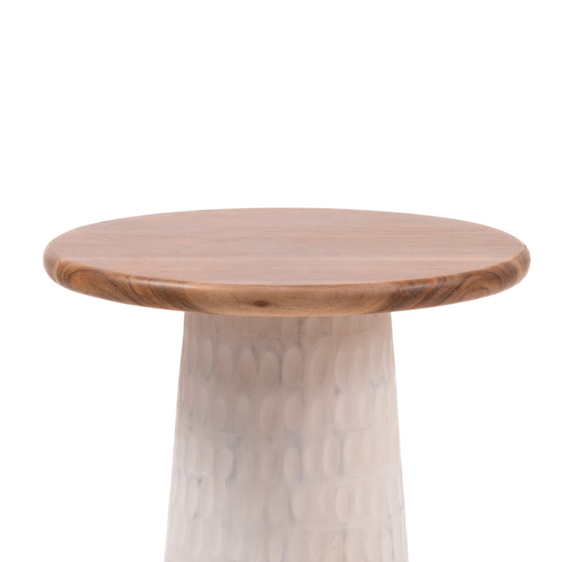 Hand-Carved Solid Wood Accent Round Top End Table, White