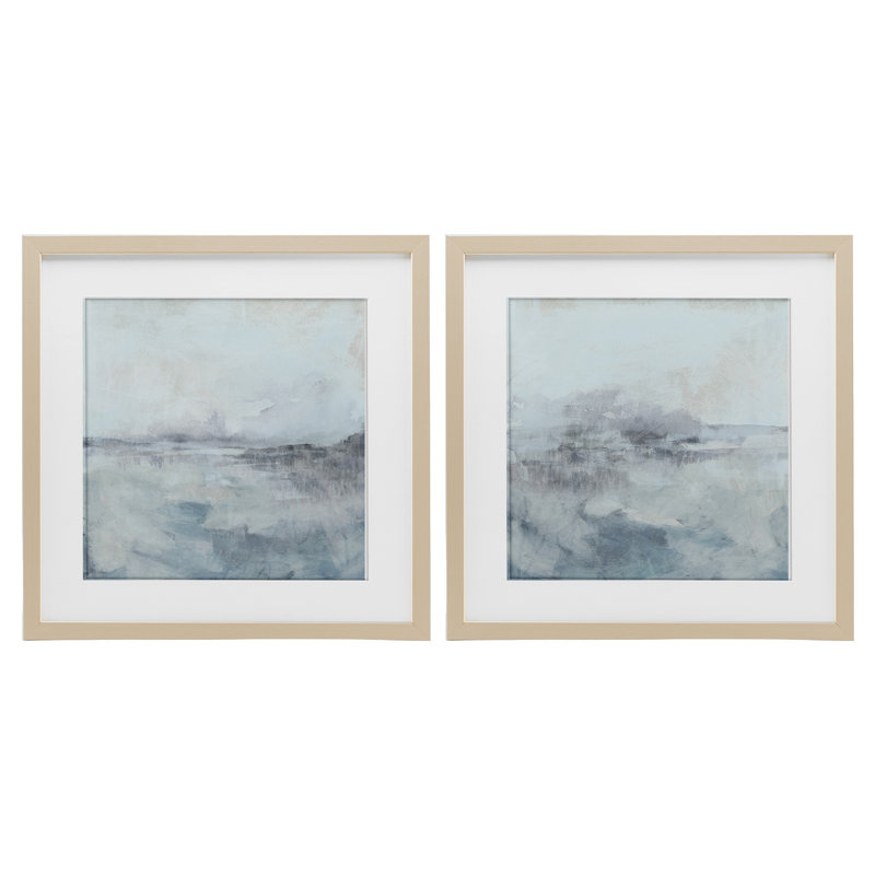 Ensemble de 2 impressions encadrées sous verre Misty Horizon View, design par June Erica Vess, H 16 po x l 16 po
