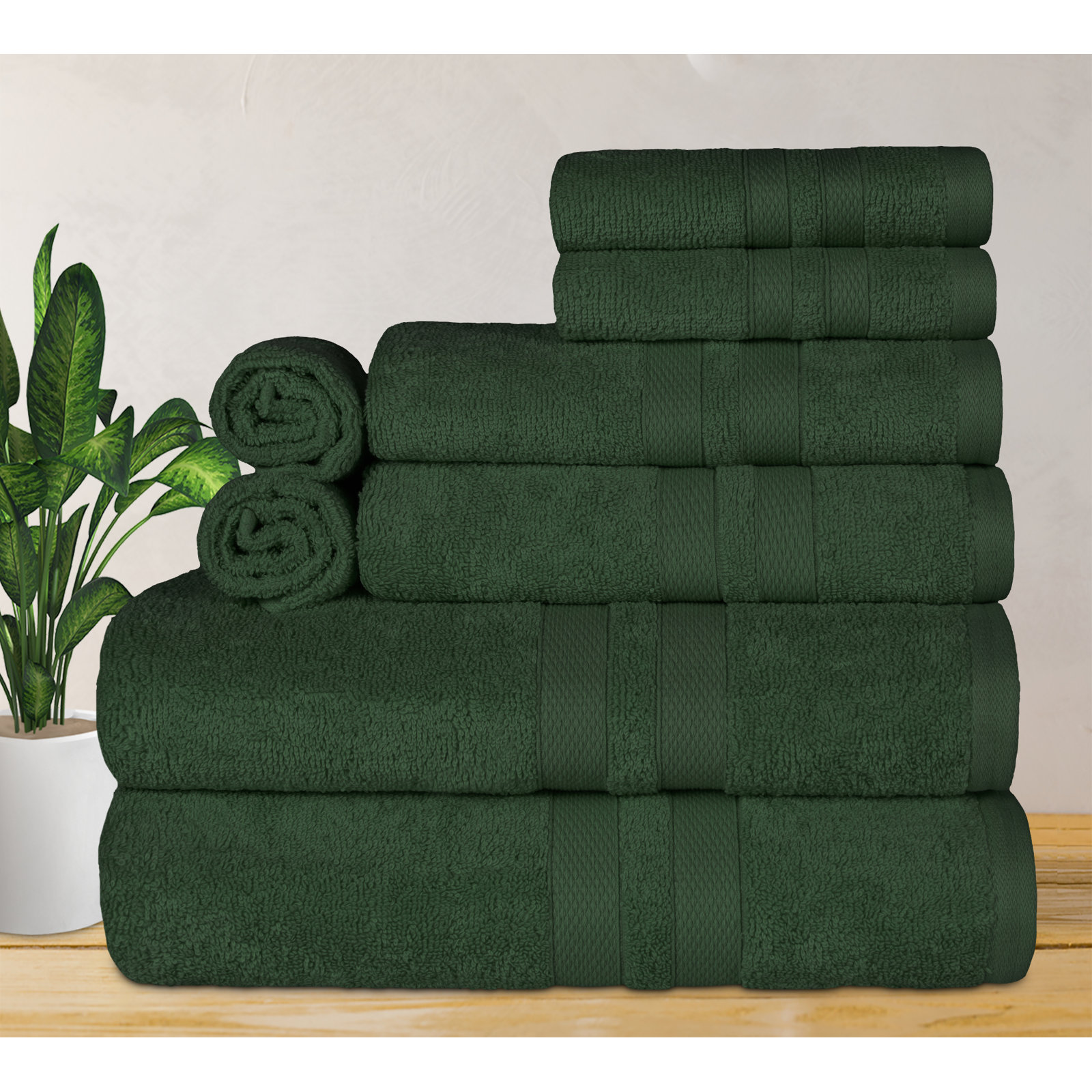 Winthrop Ultra Soft Quick-Drying 8-Piece Cotton Towel Set, Forest Green