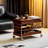 Vintage brownish solid wood height - adjustable mobile side table with storage function