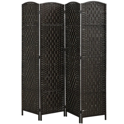 Paravent artistique, grand écran d'intimité pliant portable avec panneaux tissés et plateau arqué, polyvalent pour la division, cadre en bois de peuplier robuste, corde de papier durable, facile à ranger 4 panneaux