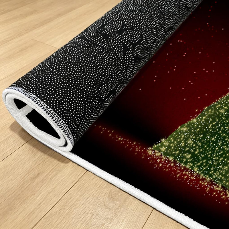 Red Abstract Green Christmas Tree File Light Xmas Machine Washable Indoor Area Rug, Rectangle 79" x 118"