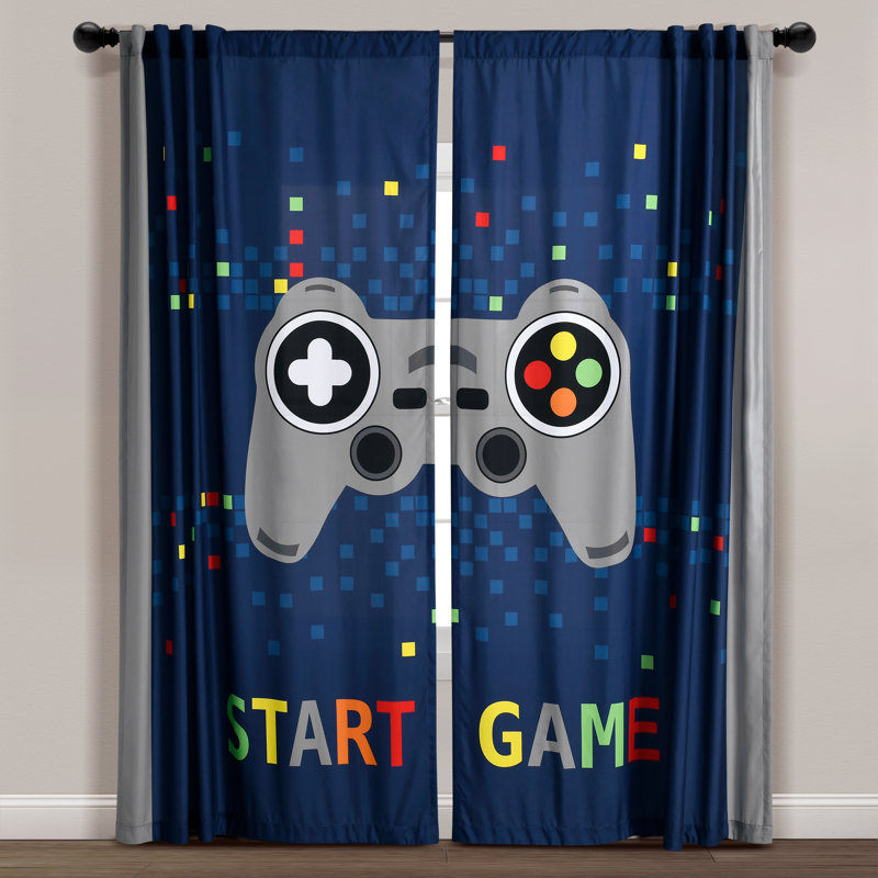 Navy Polyester Video Game Blackout Window Panels for Kids