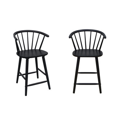 2pc Black Contemporary Counter Height Stool Chair Spindle Back Wooden Kitchen Dining Room Furniture