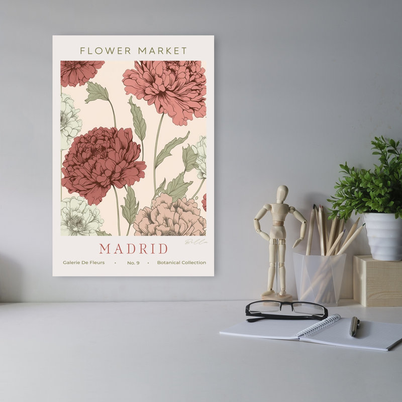 Madrid Flower Market Classic Delicate Elegant Peony Rose Flower Nature Wall Art Print 1 Piece Wrapped Canvas Wall Art