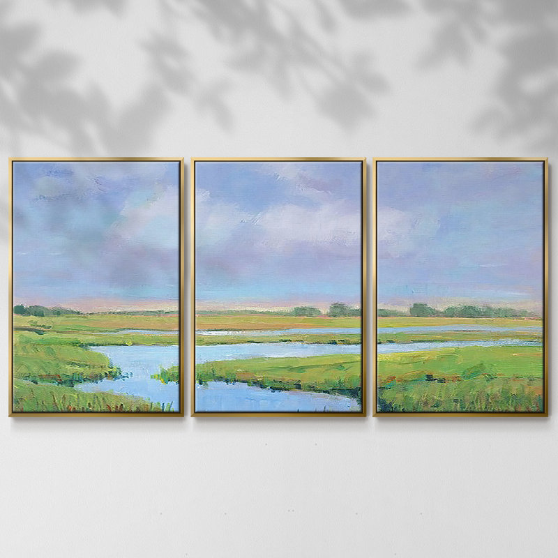 «Summer Marsh II», reproduction sur toile flottante 3 pièces, H 40 po x l 78 po x P 2 po, Or