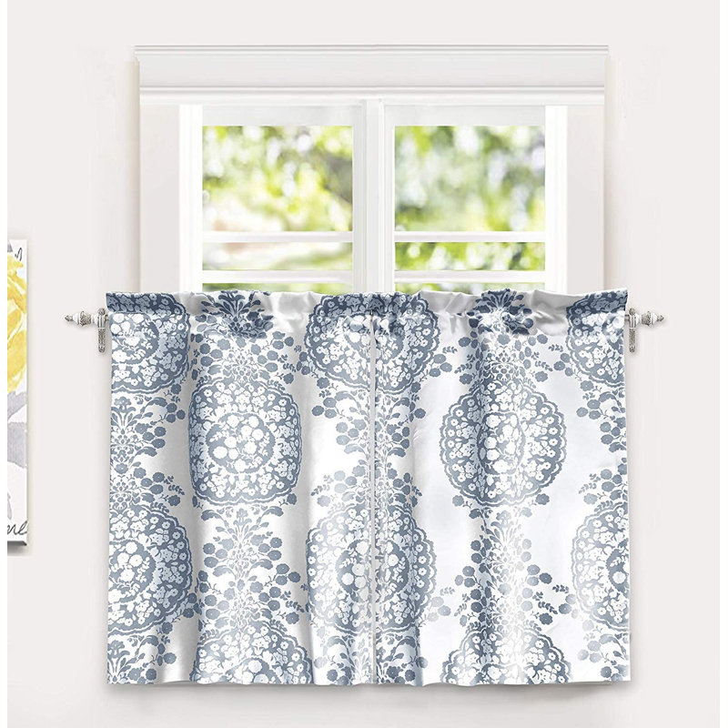 Rideau de café 30 po Floral Medallion, l 30 po x L 36 po, Bleu poudreux