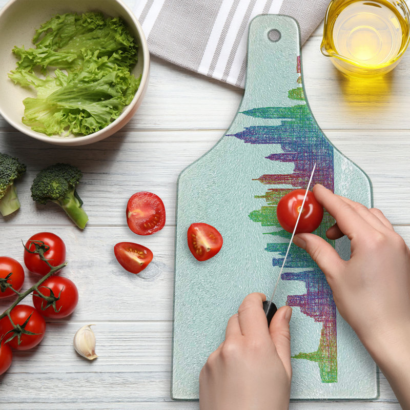 Colorful NYC Skyline Tempered Glass Cutting Board