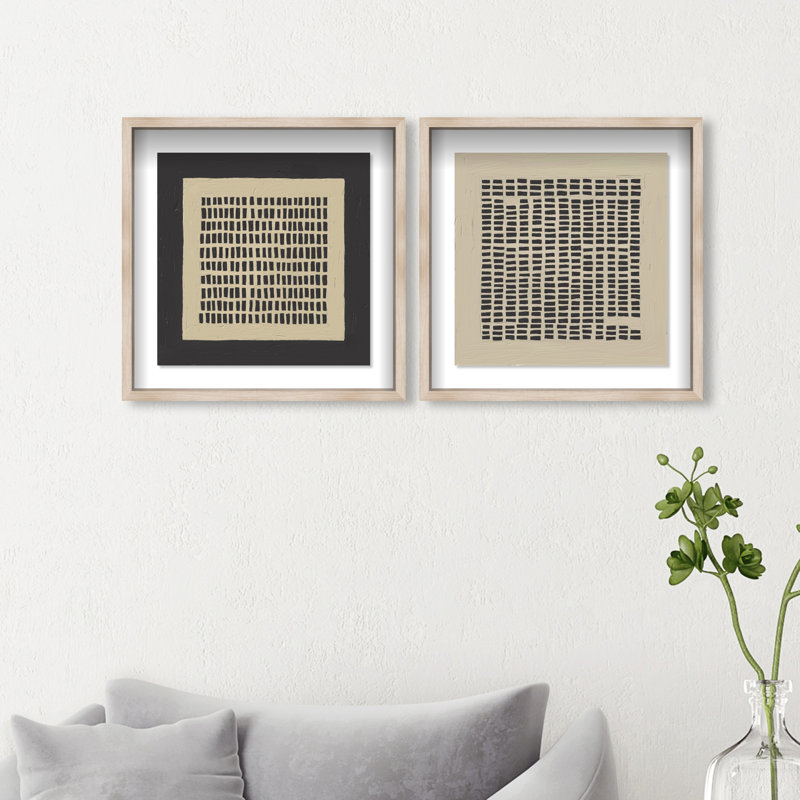 Tiny Windows Set Shadowbox Abstract Print by Oliver Gal, Black Frame, 12 x 12, 21.5"H x 21.5"W, Natural Oak Shadowbox