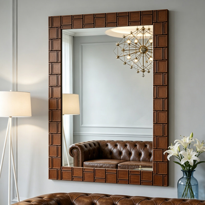 Miroir mural rectangulaire, 35.43" H x 27.56" W, Nut-brown