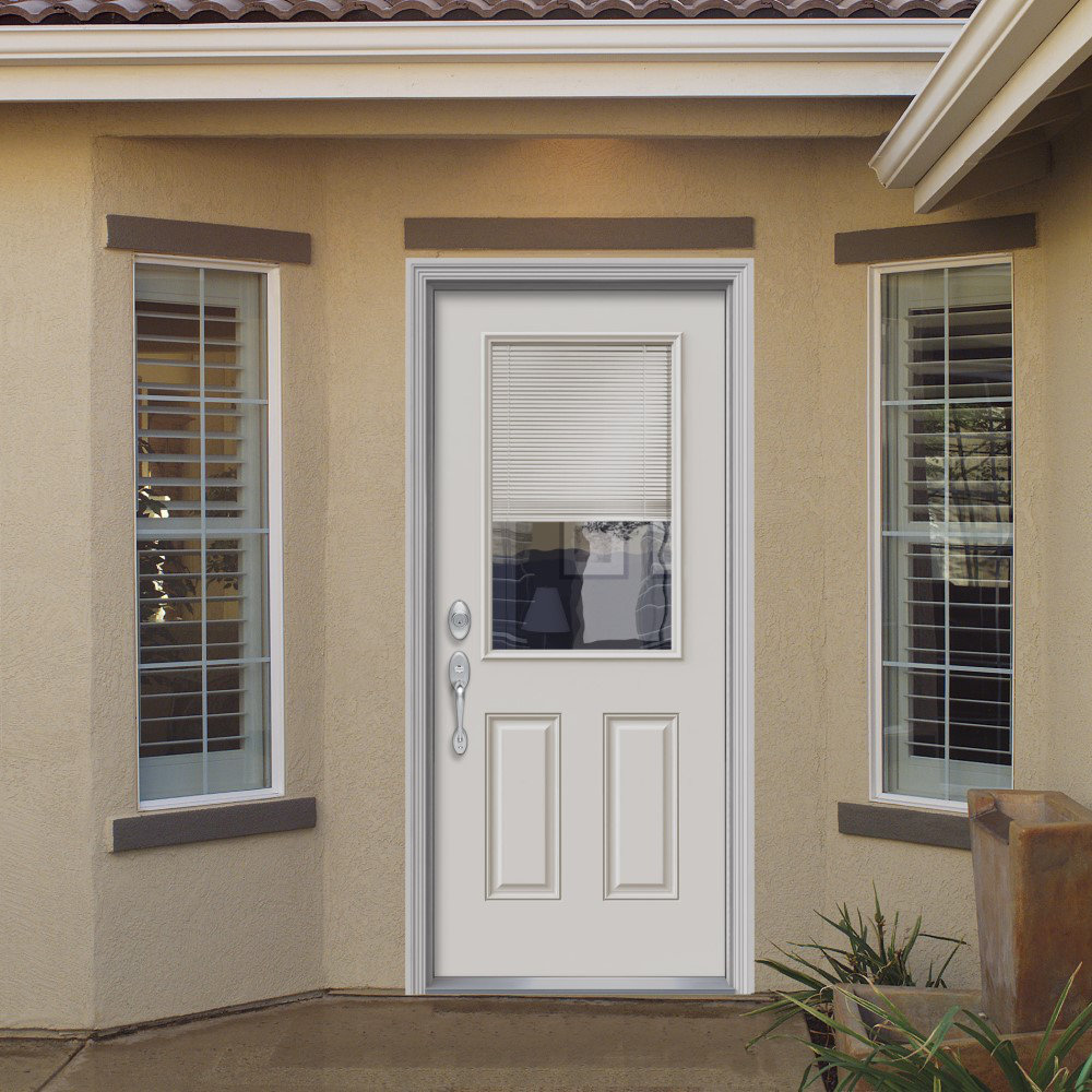 1/2-Lite 2-Panel Internal Blinds Primed Fiberglass Prehung Front Entry Door MMI DOOR Door 