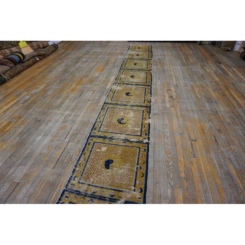 Antique Chinese - Ningxia Large Hallway Runner Wool Yellow Rug