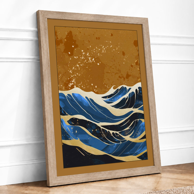 Great Wave Rising Japandi - Framed Print, A2 - 59.4 x 42.0 cm, Oak