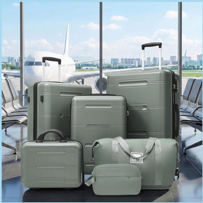 6 Piece Luggage Set,Lightweight Hardshell Suitcase with Double Spinner Wheels Handle Password Lock,14 IN Cosmetic Case 20/24/28 IN Luggages with Duffel Bag and Toiletry Bag