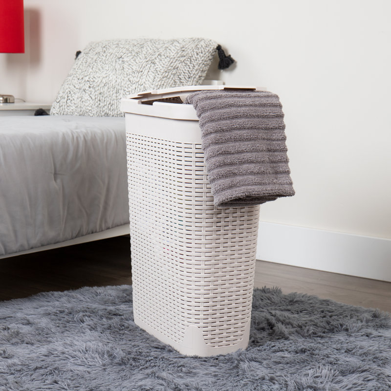 Slim Laundry Hamper, 40 Liter Capacity, Hinged Lid, 2 Pack, Ivory, 18"D x 10.4"W x 23.5"H