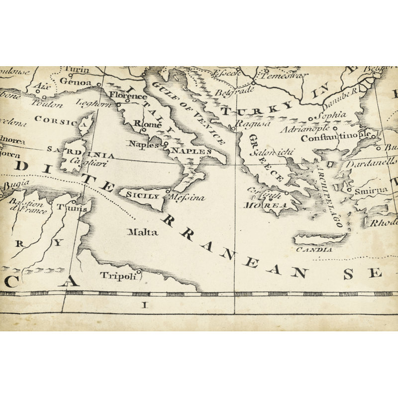 Map Of Europe Grid VIII - Wrapped Canvas Print, 30cm H x 46cm W x 3.8cm D