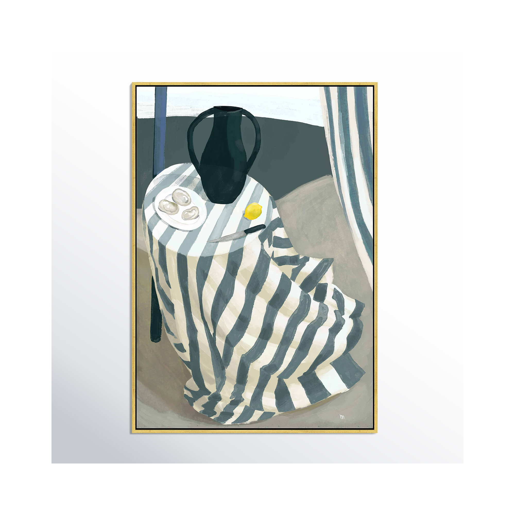 Oysters At The Beach by Marco Marella For Studio M, Gold Framed Canvas, 14" W x 20" H