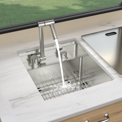 Évier de cuisine encastré pour station de travail avec robinet pliant et grille inférieure Workstation