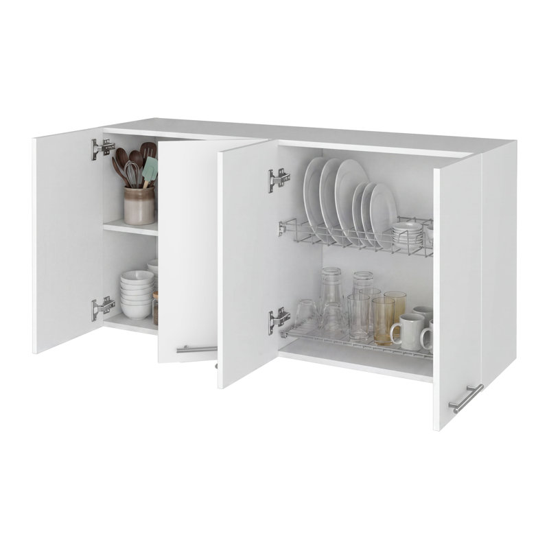 Armoire murale Jewlia avec quatre portes et deux compartiments de rangement intérieurs - blanc, Blanc