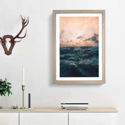 Ocean Beneath a Peach Sky - Picture Frame Graphic Art Print