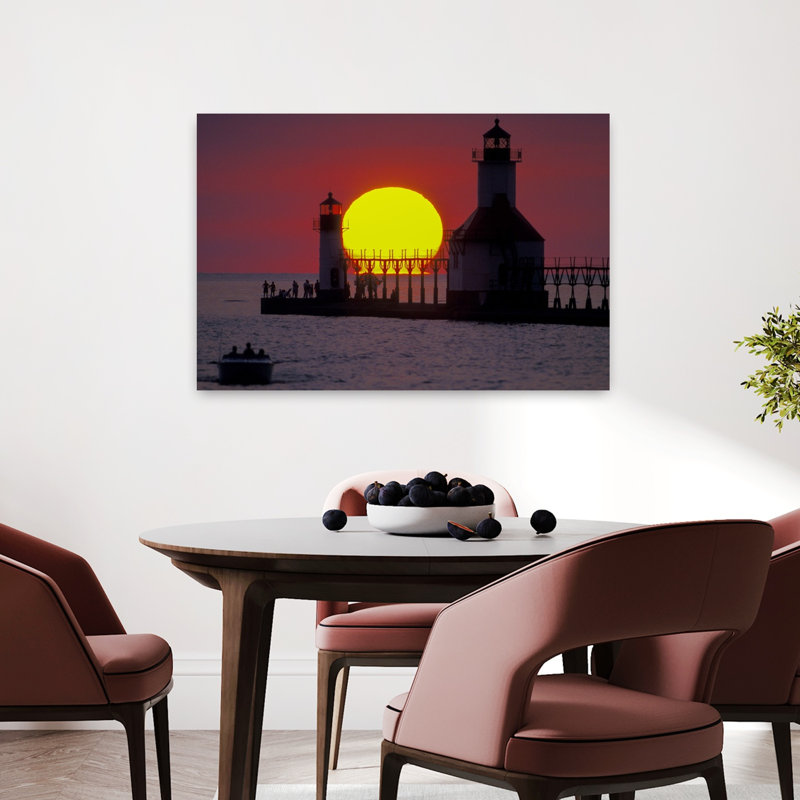 Lighthouse at sunset St. Joseph Michigan USA 1 Piece Wrapped Canvas Wall Art, 91.44 cm H x 60.96 cm W