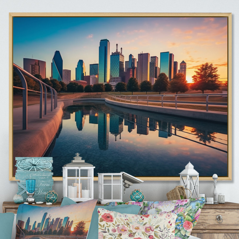 Dallas Perspectives III, reproduction d'art sur toile, H 12 po x l 20 po x P 1 po, Cadre naturel flottant