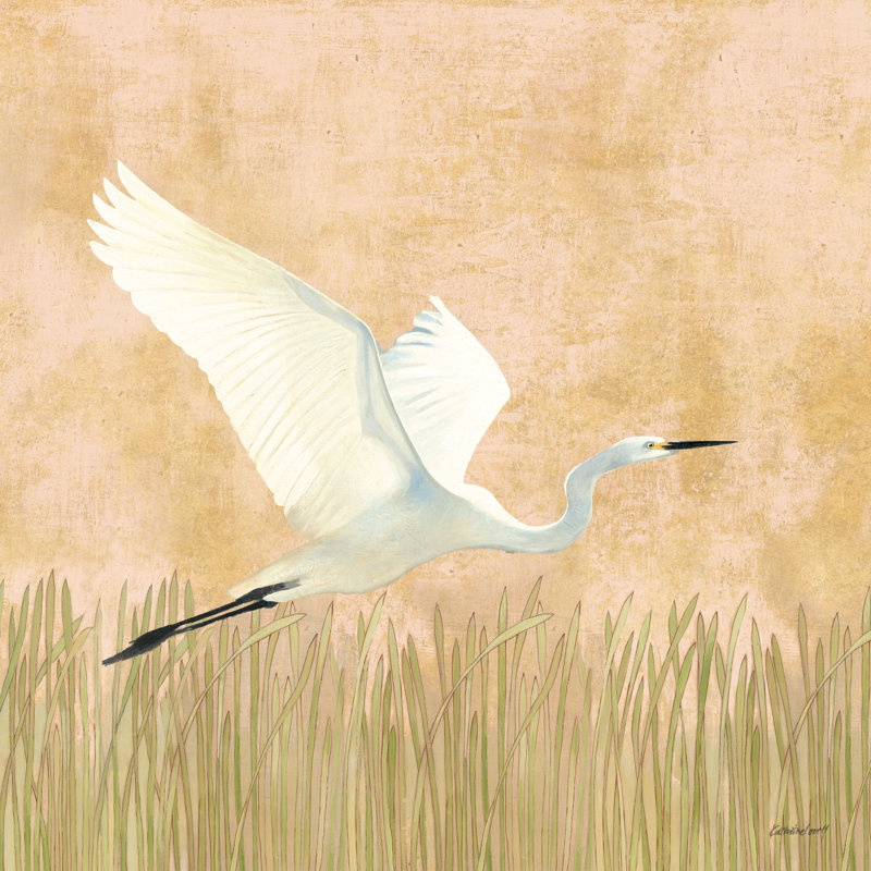 Egret Alighting II retourné neutre, H 36 po x l 36 po, Rose/Blanc