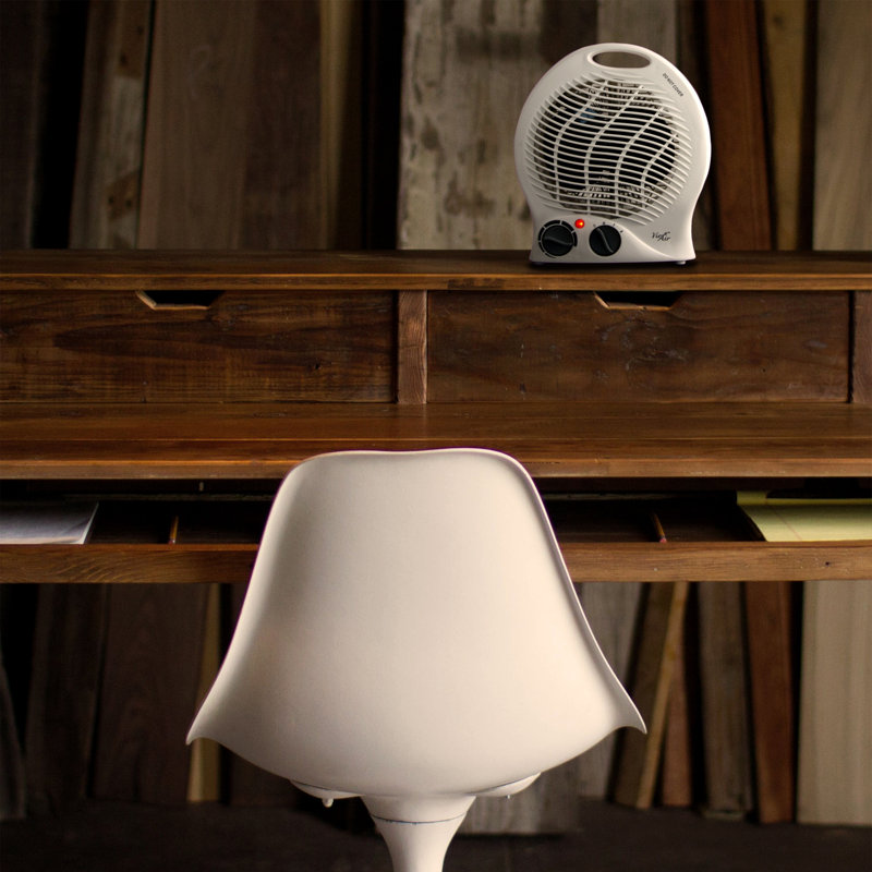 White Compact Ceramic Electric Heater with Thermostat and Safety Features