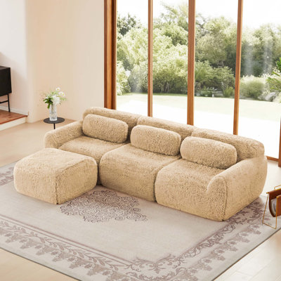 Tissu en L doux et moelleux en forme de L, canapé sans os, avec coussins décoratifs, éponge à haute densité 32D, aucun assemblage requis au bas, connexion à boucle antidérapante, repose-pieds mobile