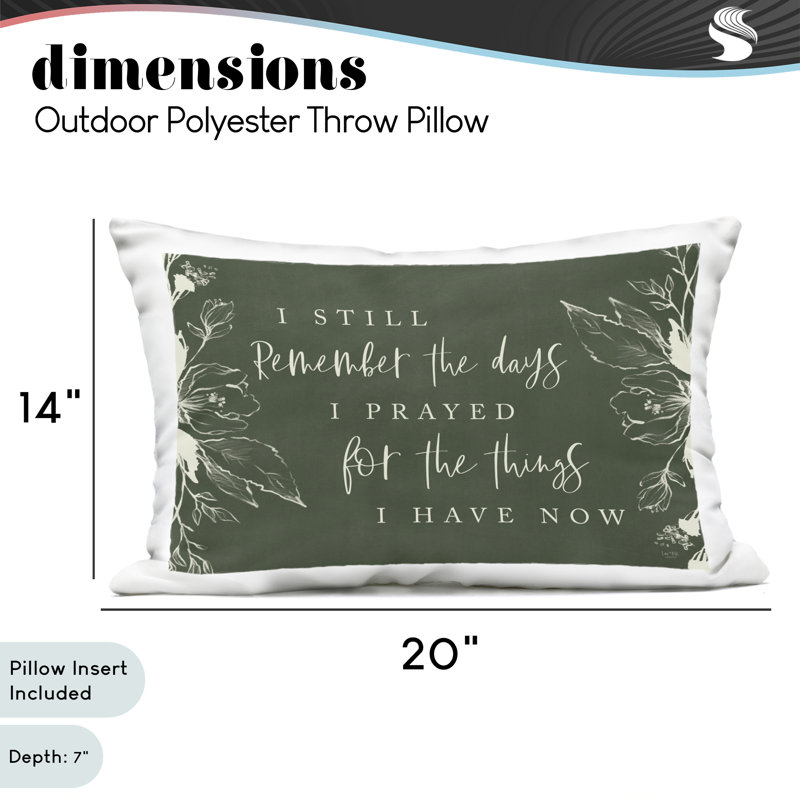 Coussin d'extérieur imprimé Still Still The Days Gratitude, design par Lux + Me Designs, 14 x 7 x 20