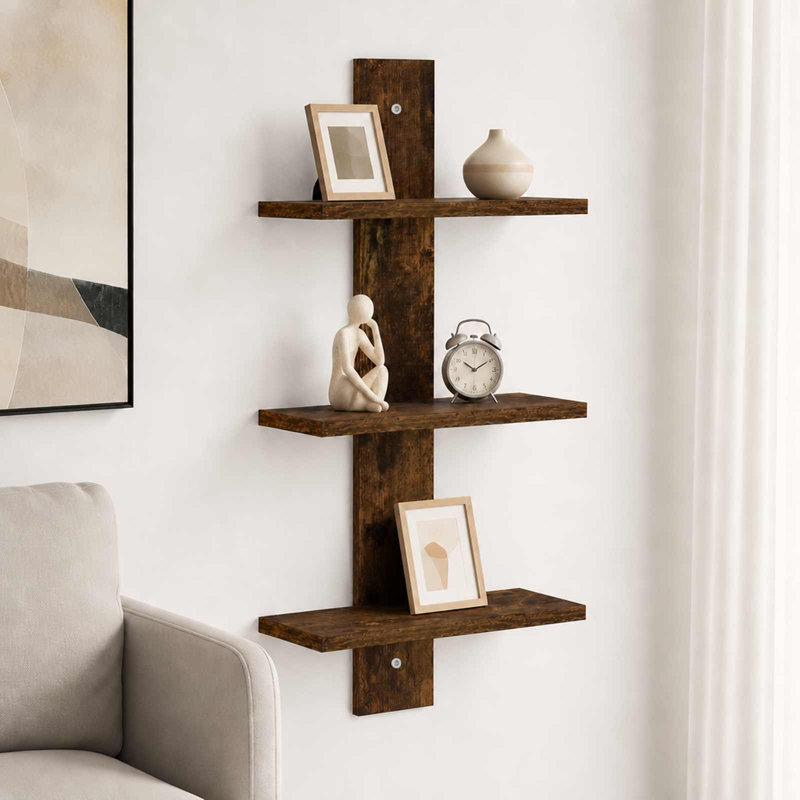 Wall Shelf Engineered Wood corner cube floating wall mounted shelf wooden, Grey Sonoma