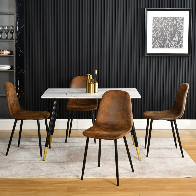 Upholstered Dining Chair, Brown Suede