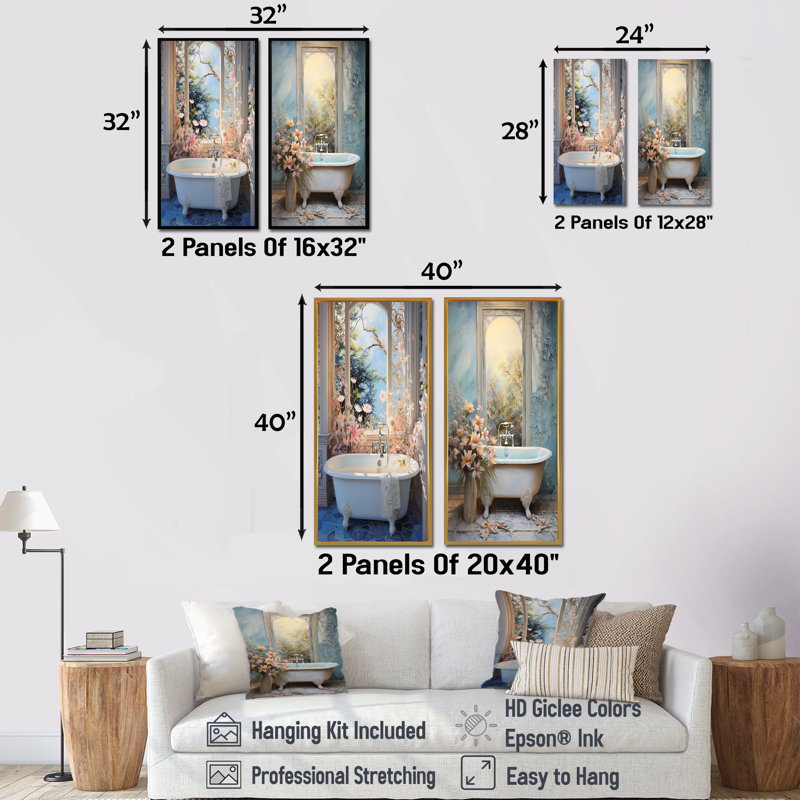 Salle de bain Oasis I - Ensemble de 2 décorations murales de salle de bain, Cadre blanc, H 40 po x l 41 po