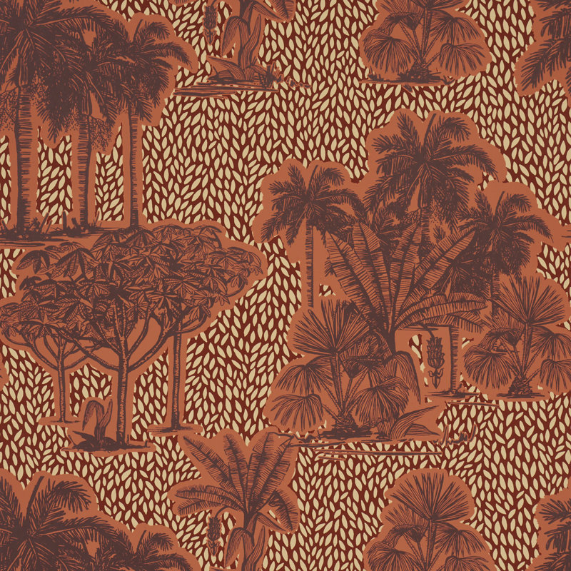 Papier peint à motif de safari tropical Schumacher X Johanna Ortiz, Coucher de soleil à Los Llanos