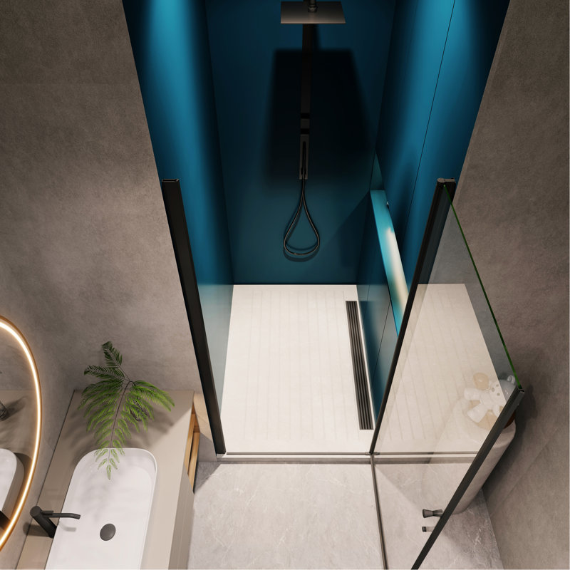 1/4" Tempered Glass Shower Door, Matte Black Finish. Universal Pivot, 1 3/8" Adjustable, 36000 Times Opened/Closed, Leak Resistance Adjustable Door - Matted Finish Wall Channel Quality #304 Stainless