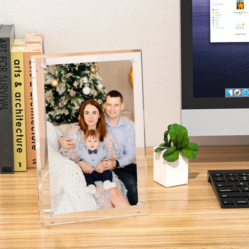 Cadre photo 5X7 en acrylique avec aimants - paquet de 2, cadre photo flottant résistant aux chocs pour table, présentoir de bureau moderne pour la maison et le bureau